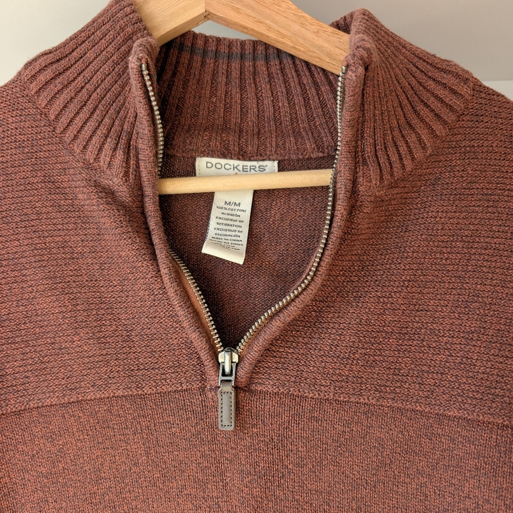 Dockers Men's Brown 100% Cotton 1/4 Zip Pullover Sweater Size Medium - Picture 2 of 7